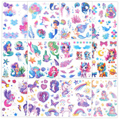 Ozepao glitter tattoos 12 sheets mermaid unicorn designs for kids' party fun