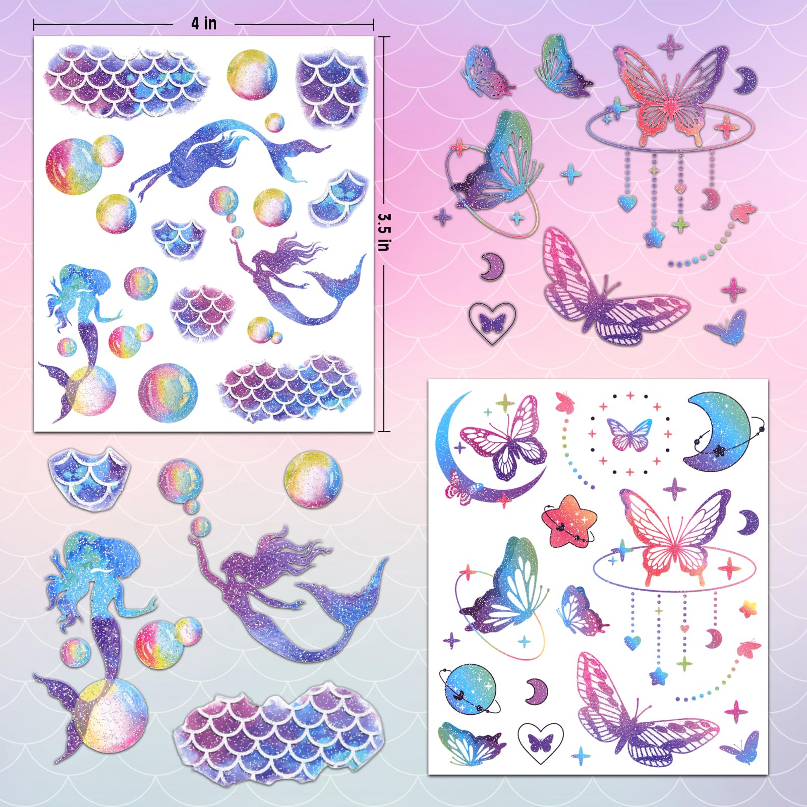Ozepao glitter tattoo designs featuring butterflies and moons for kid-friendly dress-up.