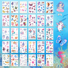 Ozepao glitter tattoos mermaids image highlights waterproof wear for pool days.