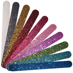 P2P Nails Glitter Colorful Nail File Strips packaging shows durable, washable buffers for at-home manicures.