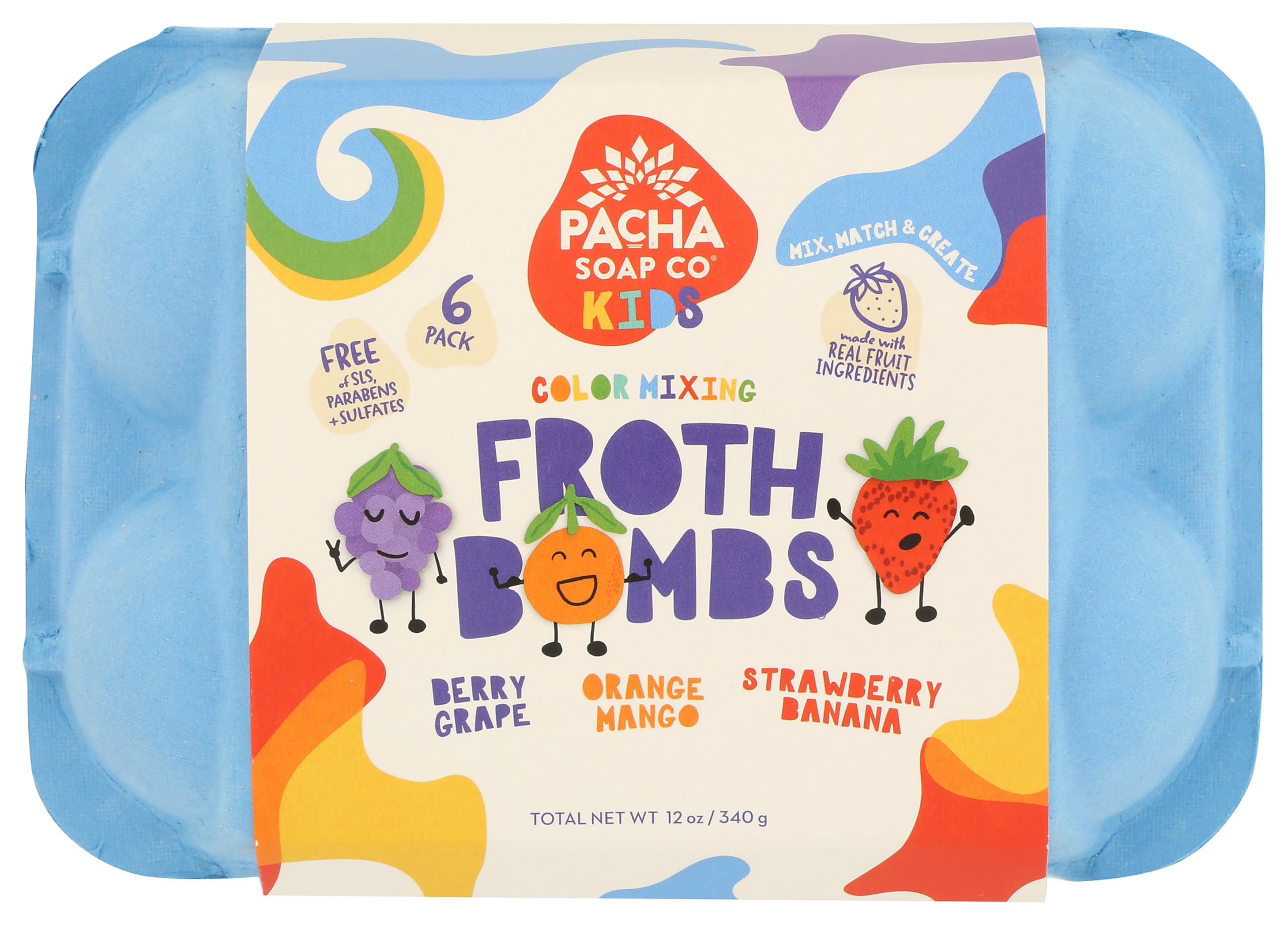 Pacha Soap Co color-changing froth bomb packaging for gift-ready display