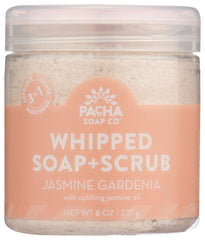 Pacha Soap Co Jasmine Gardenia Whipped Soap bottle offers a rich, daily gentle cleanse.