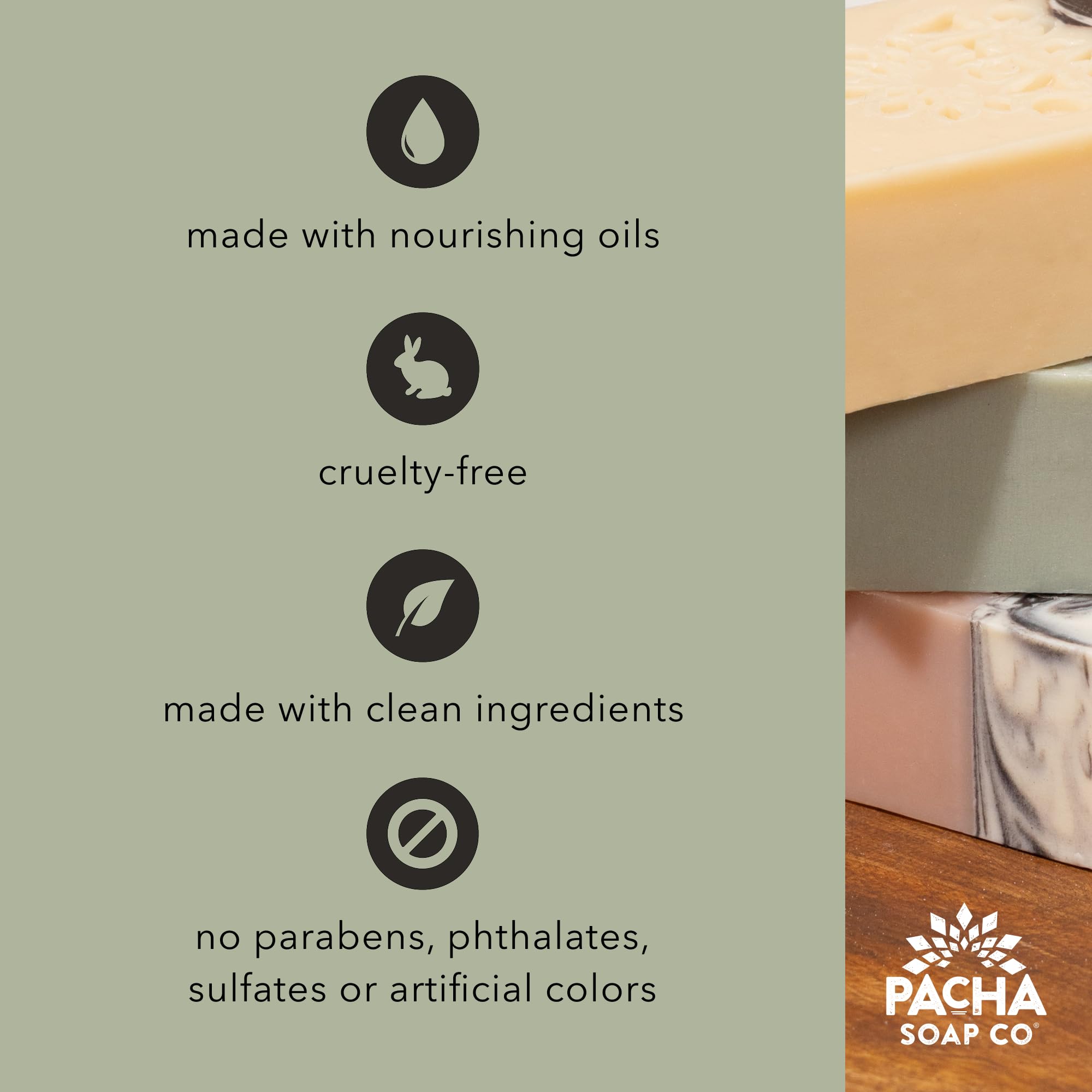 Pacha Soap Co Pacha Peaces Frankincense & Myrrh mini-bar, earthy blend for a soothing cleanse