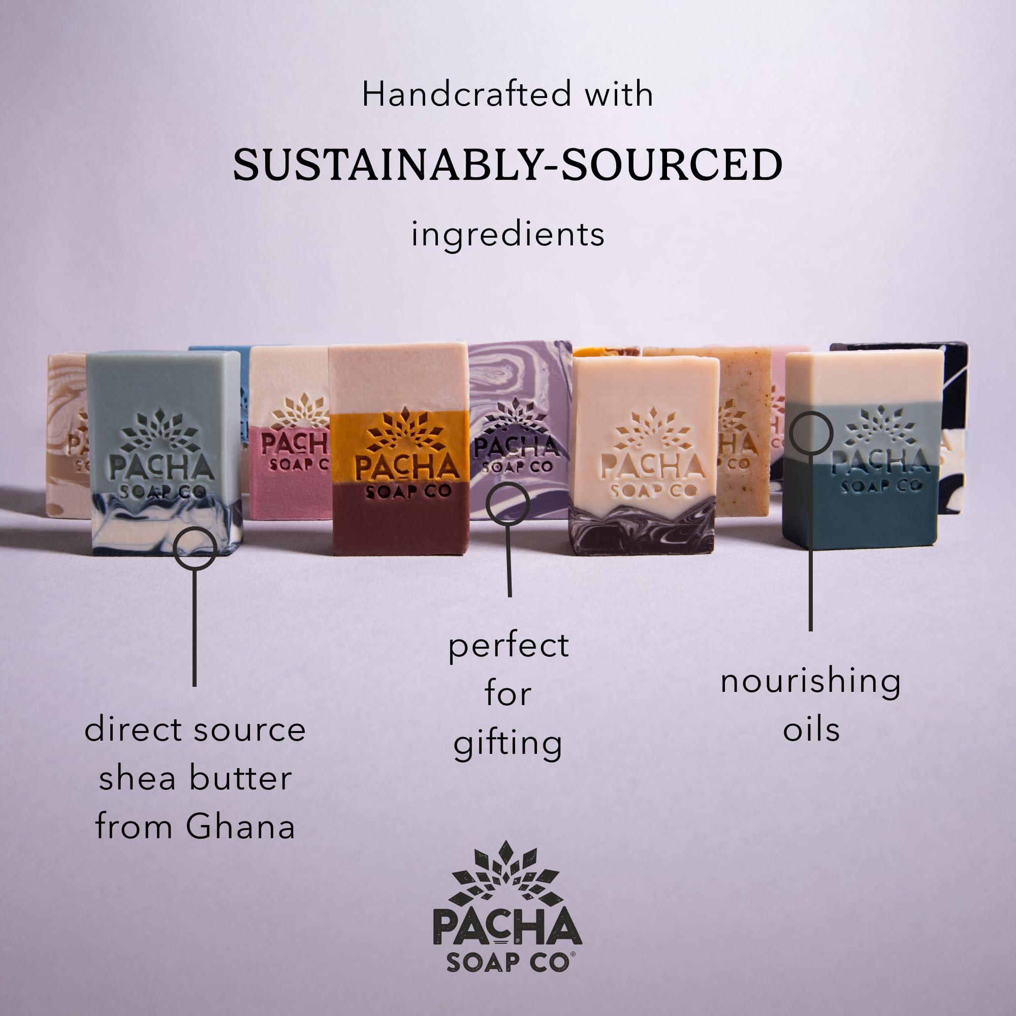 Pacha Soap Co Pacha Peaces Palo Santo mini-bar, floral-woody aroma for mindful cleansing