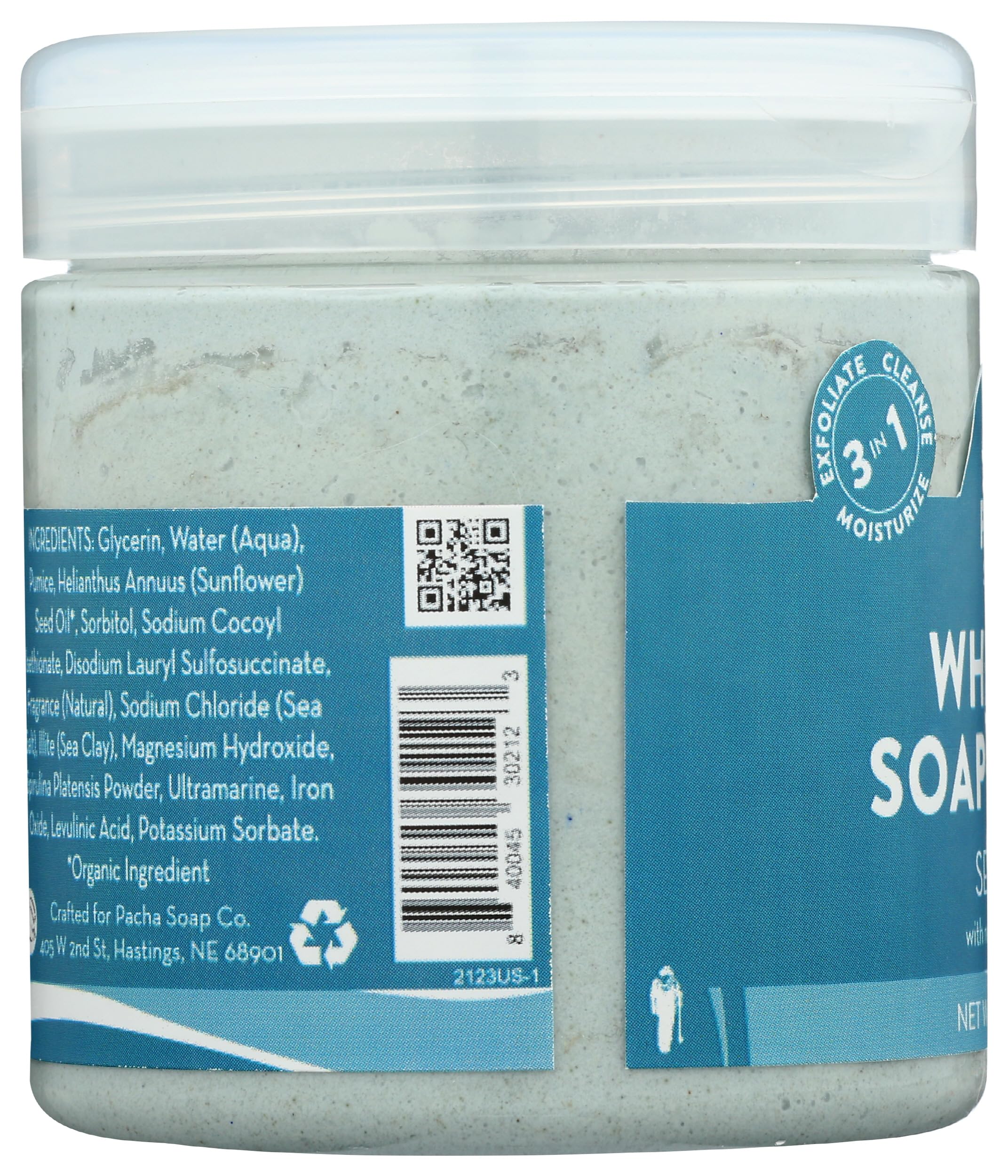 Pacha Soap Co Sea Mud Whipped Scrub in shower suggesting daily spa-like routine.