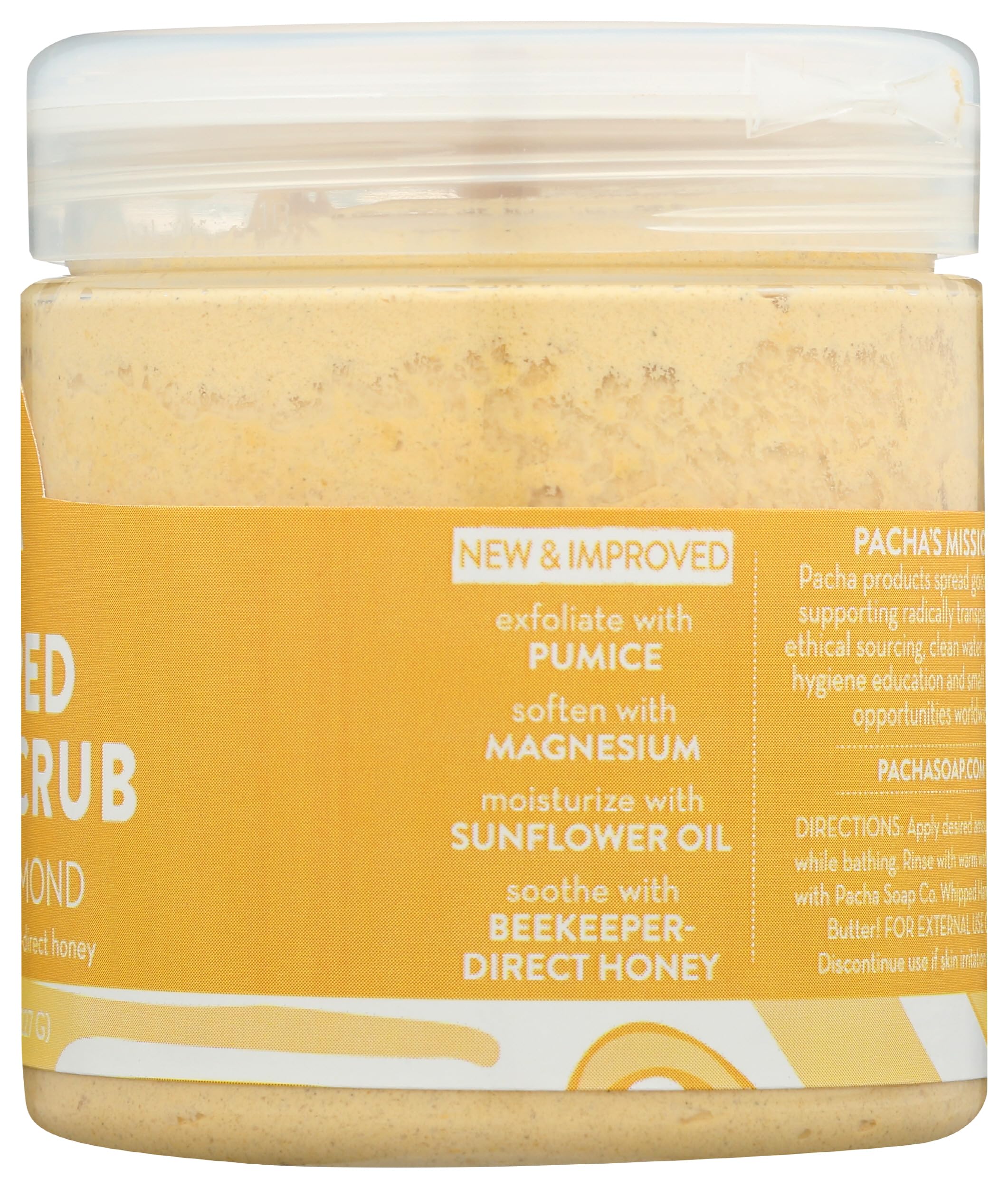 Pacha Soap Co whipped scrub in shower-ready bottle for a pampering exfoliating routine.