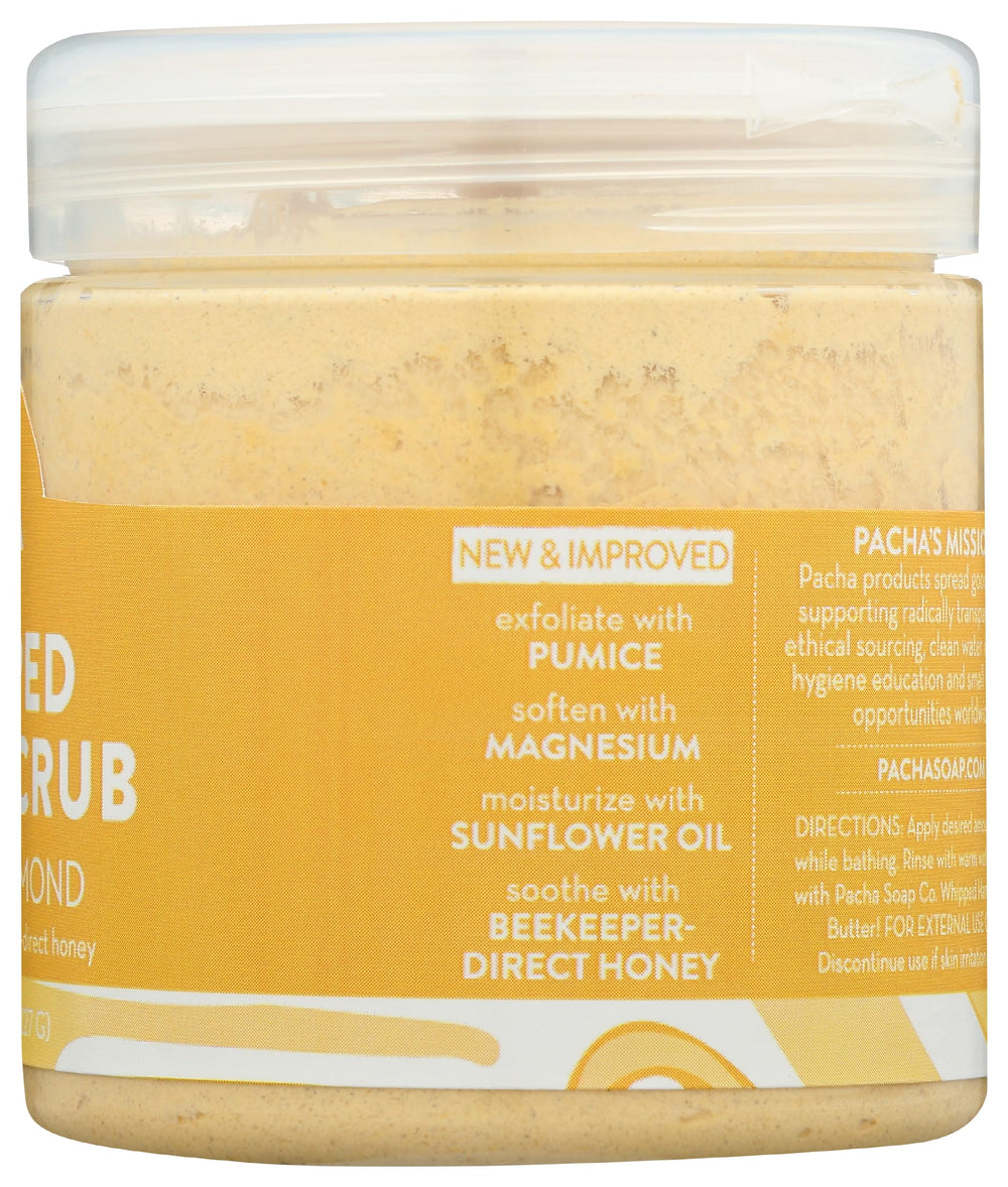 Pacha Soap Co whipped scrub in shower-ready bottle for a pampering exfoliating routine.