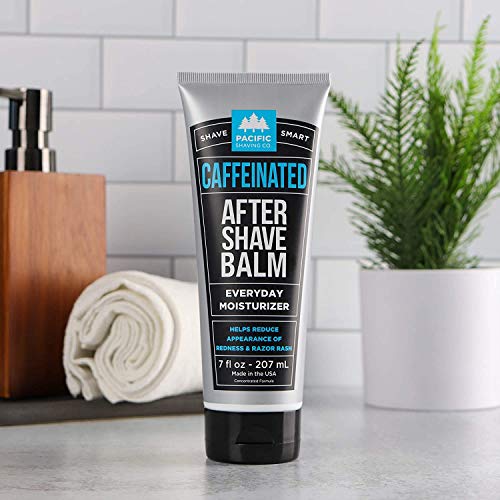 Pacific Shaving caffeinated aftershave application on skin for soothing post-shave comfort