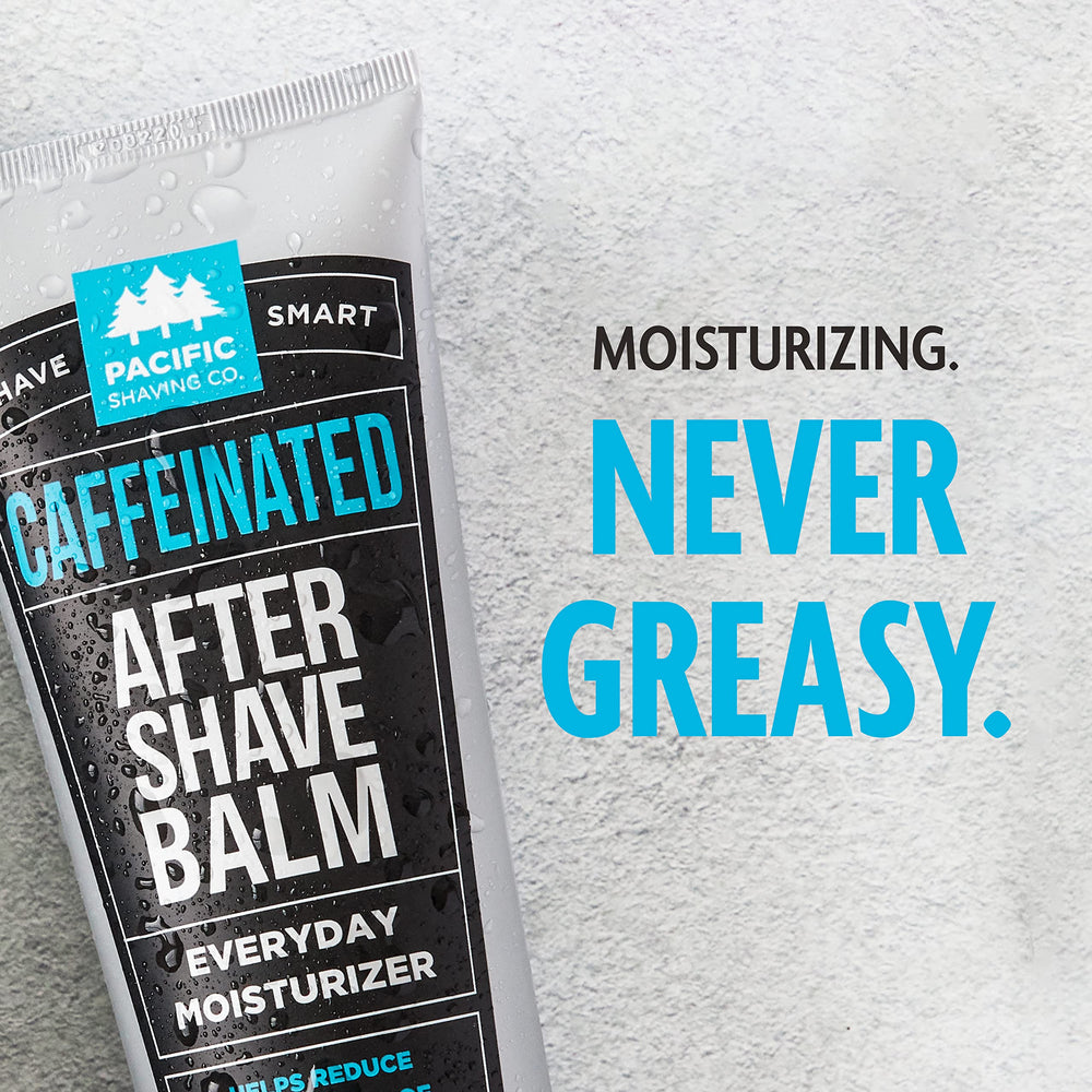 Pacific Shaving Company post-shave routine image shows cooling application for sensitive skin.