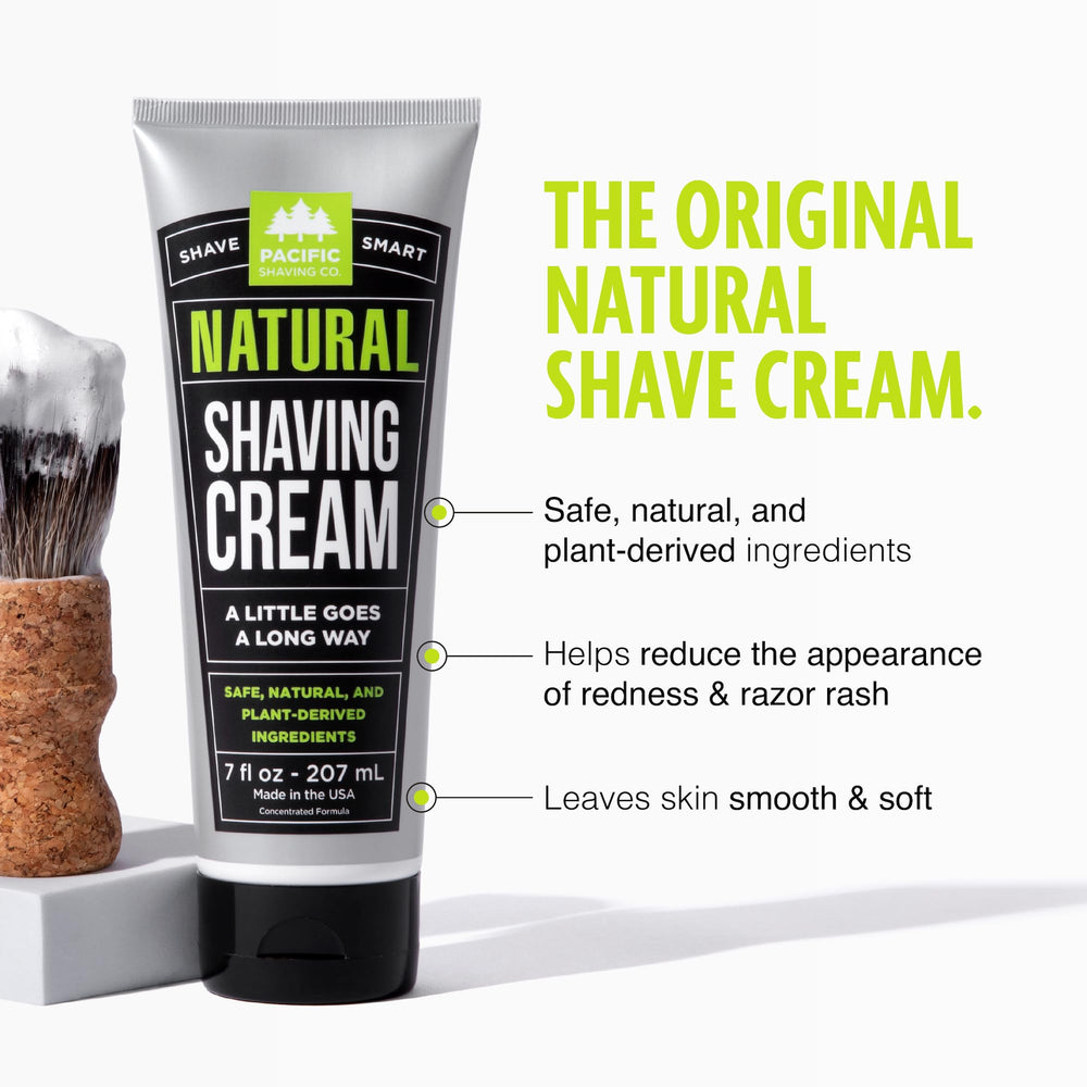 Pacific Shaving Company shaving cream with vitamin E delivering skin-soothing hydration.