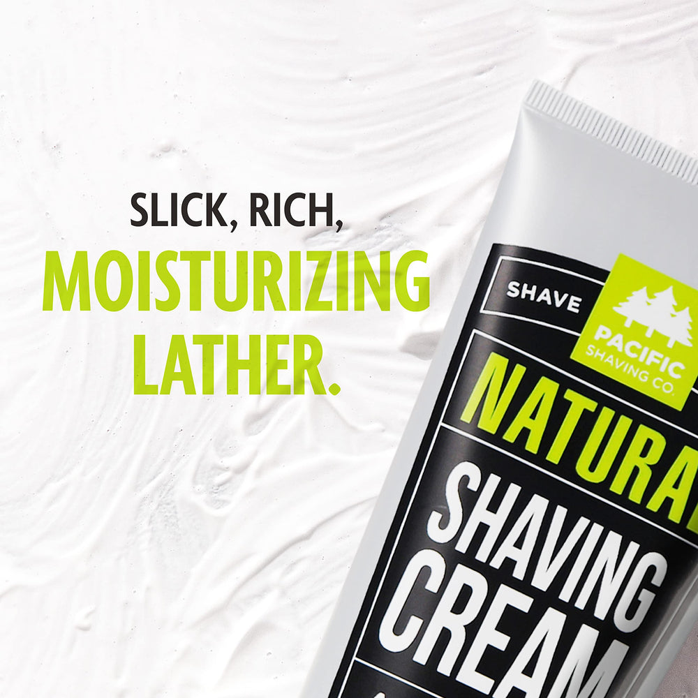 Pacific Shaving Company shaving cream rich lather close-up for easy shaving.
