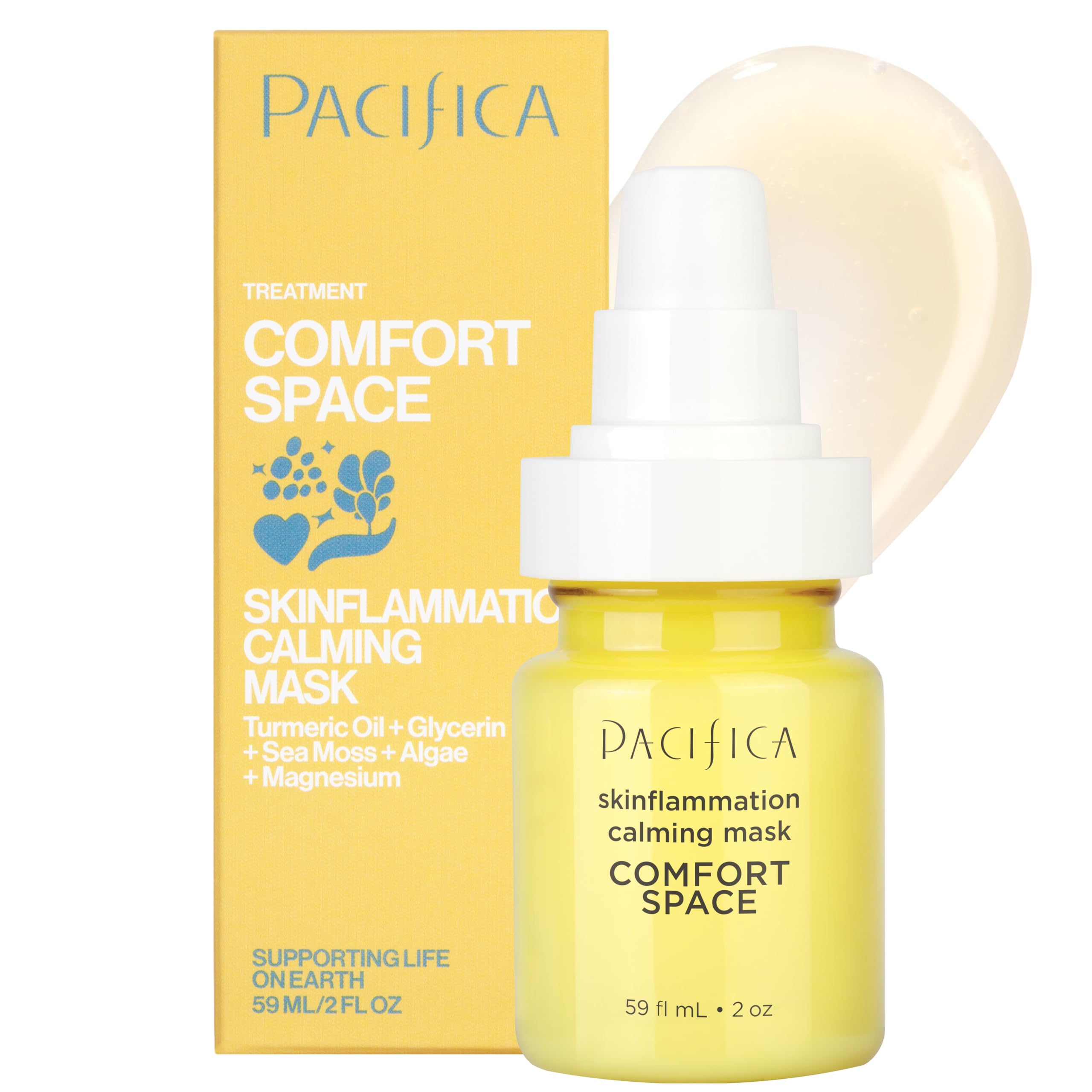 Pacifica Comfort Space mask jar close-up highlighting calming formula for irritated skin relief.