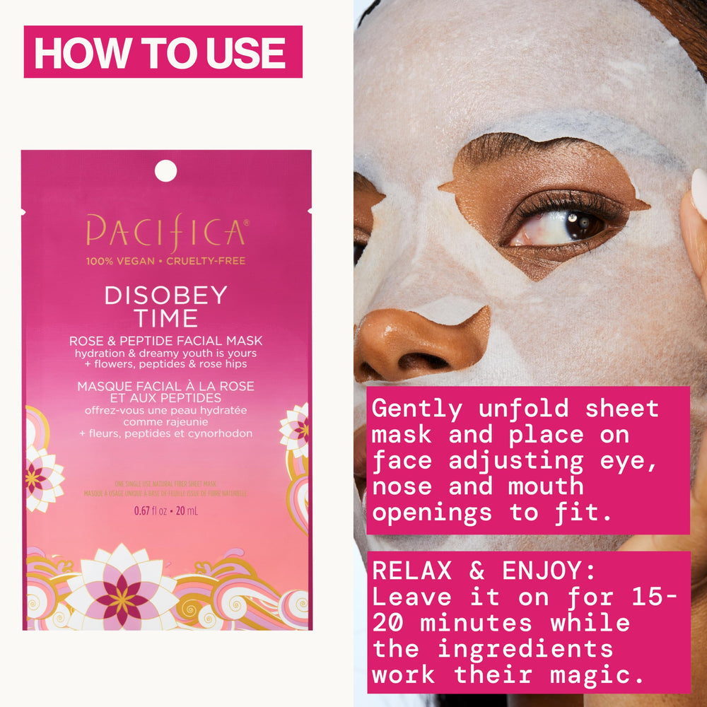Hyaluronic acid serum visible in Pacifica Disobey Time Mask delivers intense hydration.