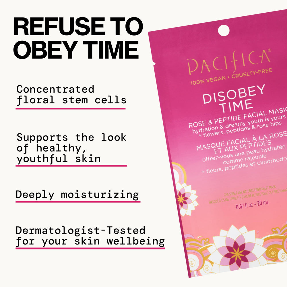 Rose hip oil detail in Pacifica Disobey Time Mask highlights brightening repair potential.