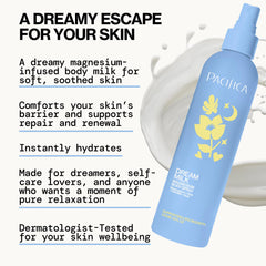 Pacifica Dream Milk with lavender and chamomile botanicals, highlights calming oils