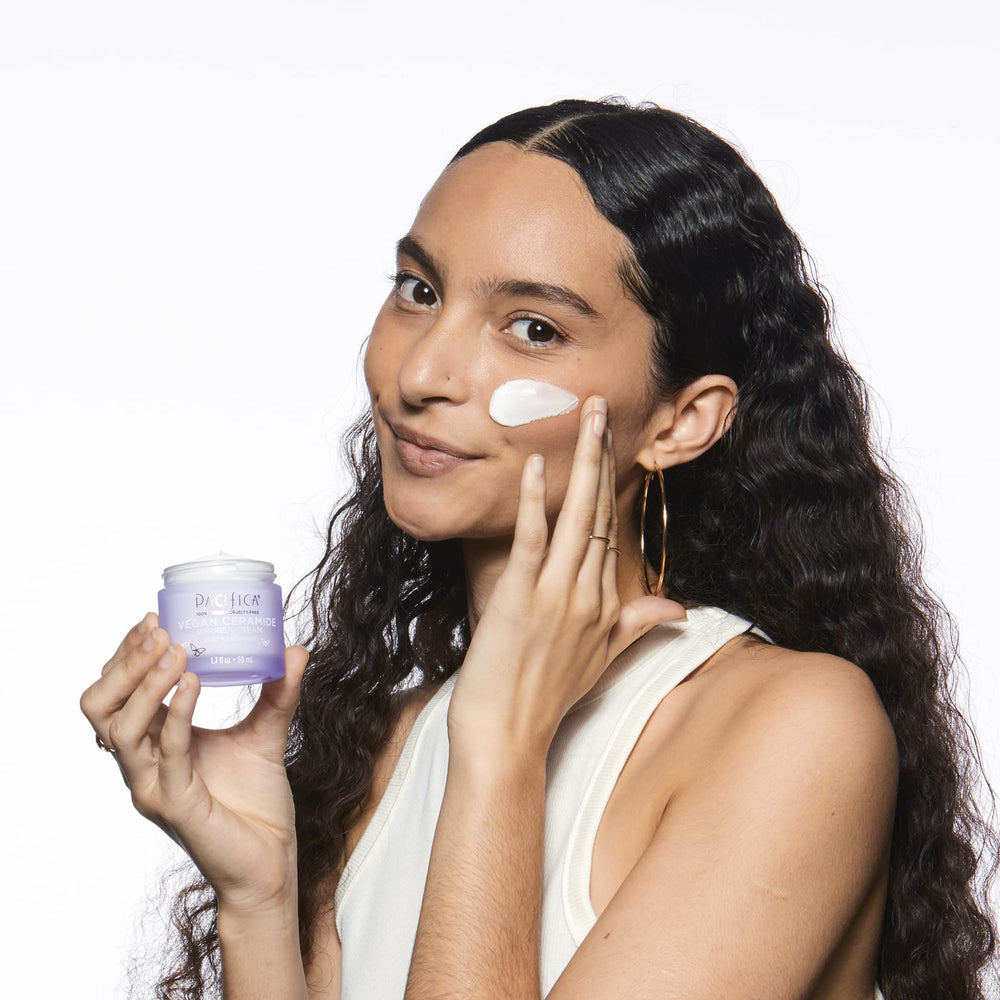 Pacifica face cream dermatologist-tested label signals sensitive-skin safety.