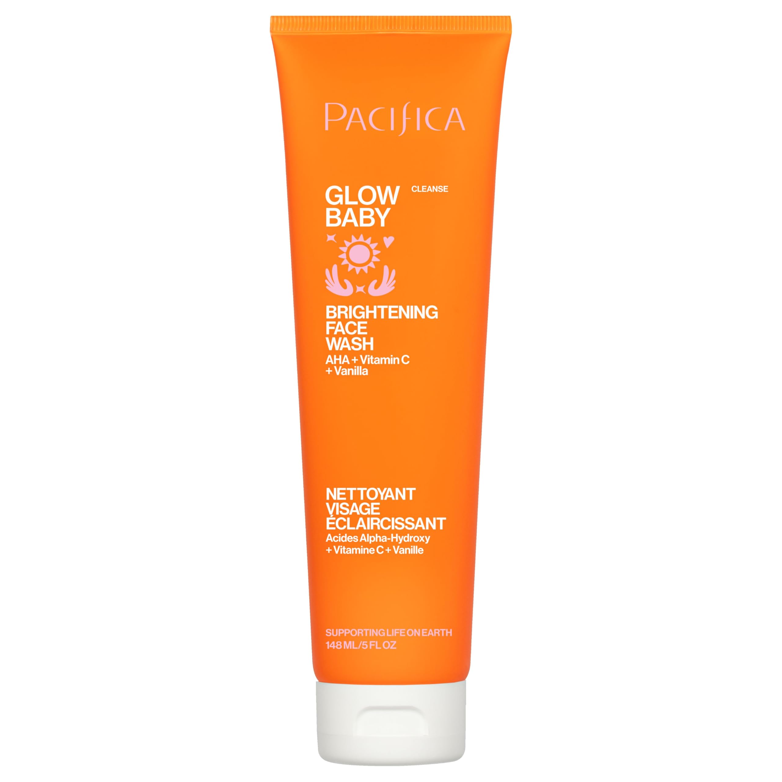 Pacifica Glow Baby bottle front for daily brightening cleanse.