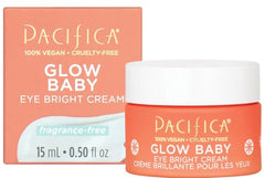 Pacifica Glow Baby Eye Cream tube closeup—fragrance-free hydration for delicate under-eye skin.