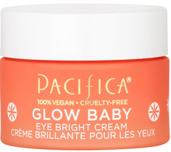 Pacifica Glow Baby Eye Cream tube closeup highlights brightening vitamin C effect.