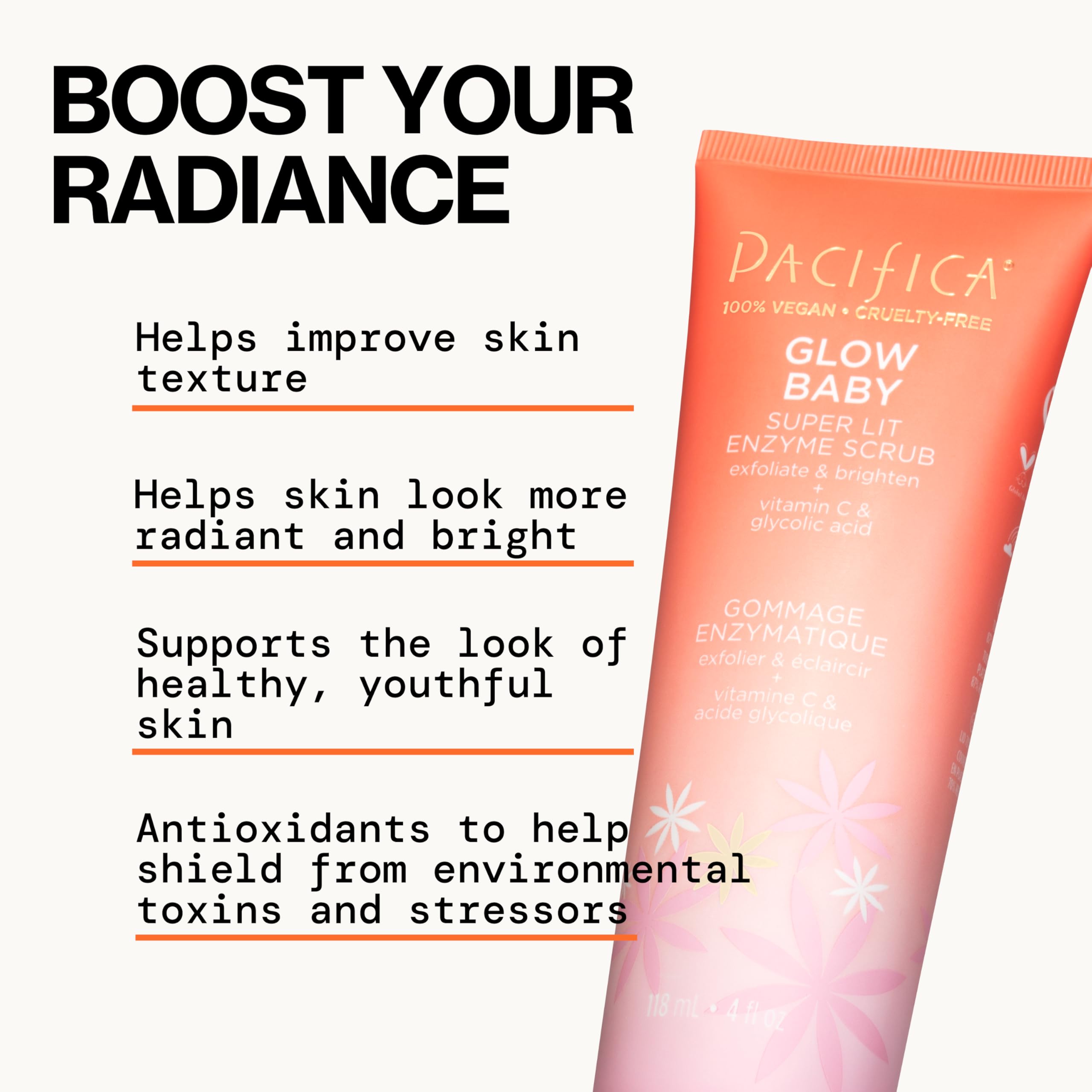 Pacifica Glow Baby Scrub packaging close-up highlighting eco-friendly design