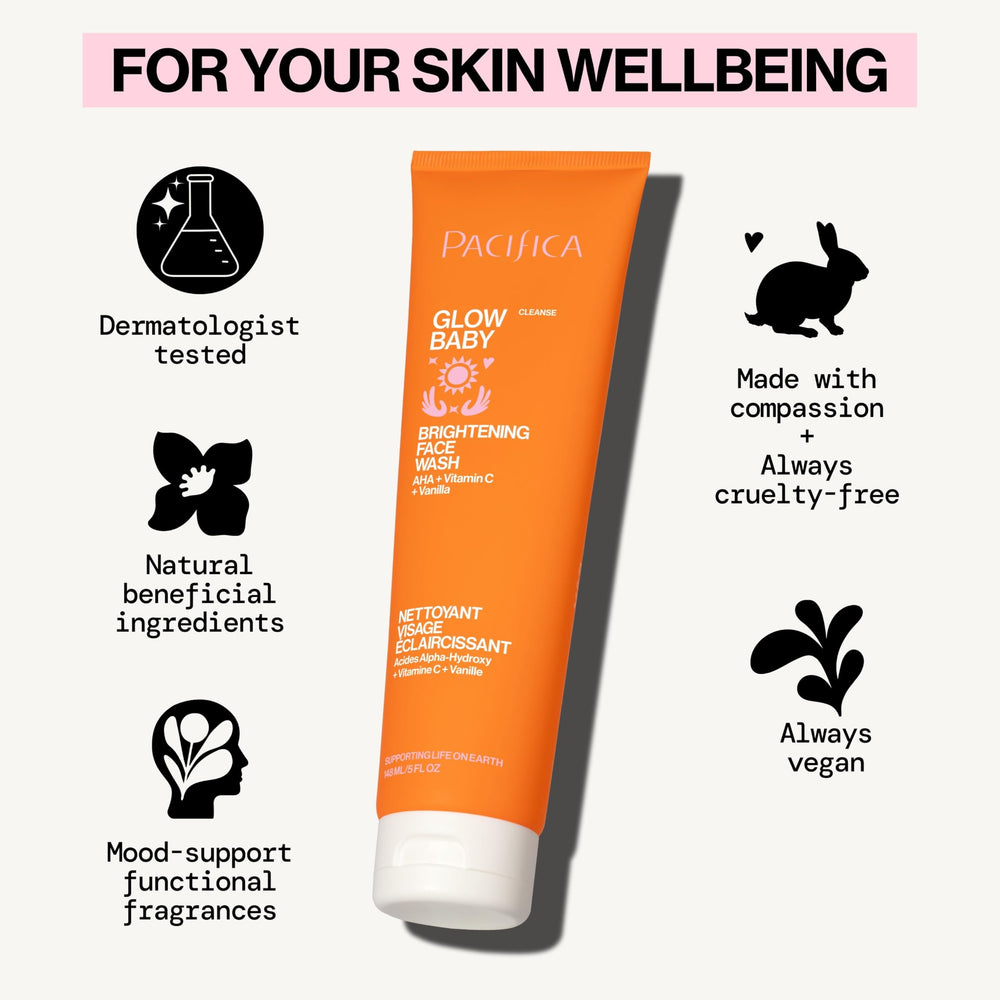 Pacifica Glow Baby vegan clean beauty badge signals cruelty-free promise.