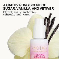 Pacifica Island Vanilla hair mist application on wrists enhances mood with vanilla warmth.