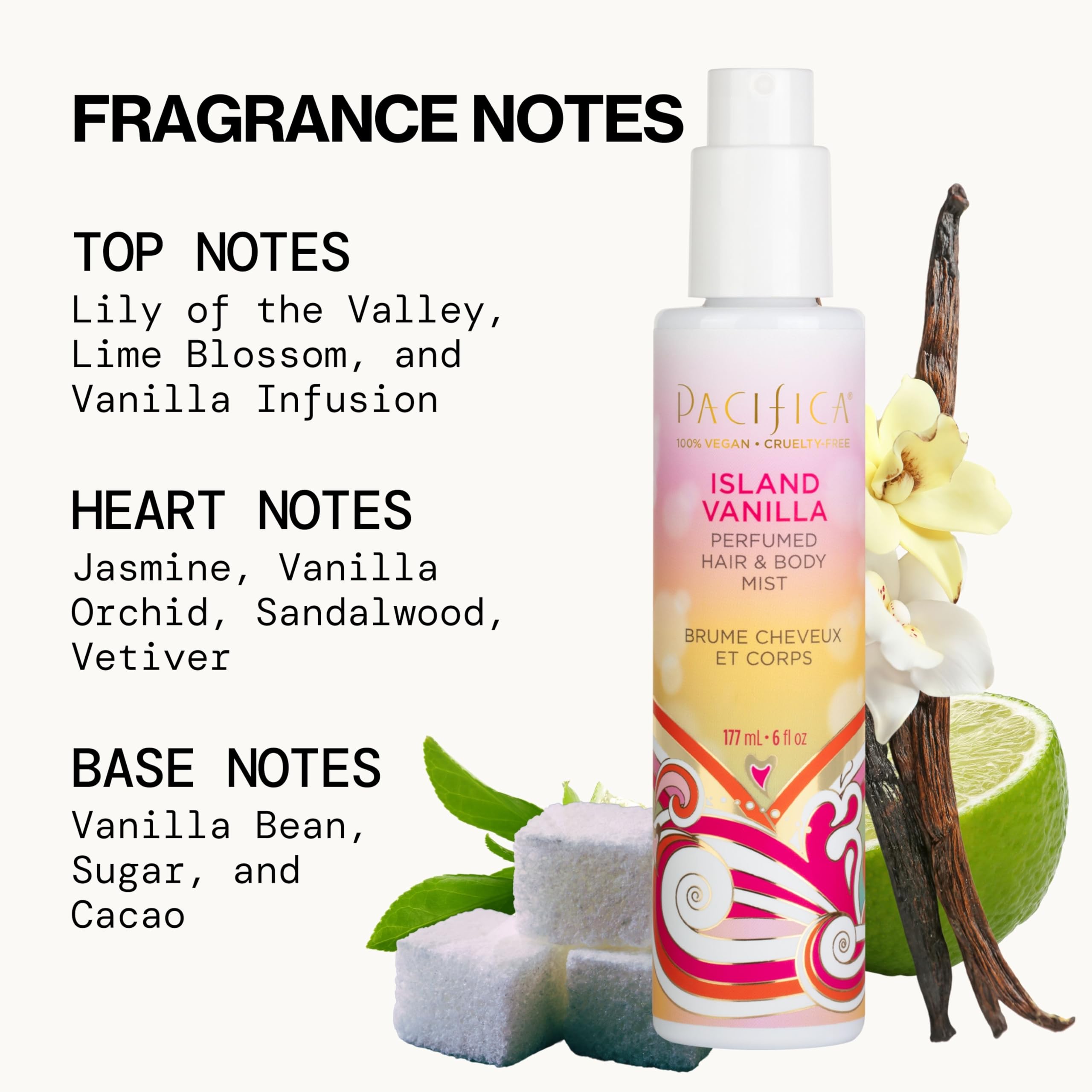 Pacifica Island Vanilla cruelty-free and vegan fragrance for clean beauty lovers.