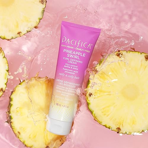Pacifica Pineapple Swirl Curl Cream texture close-up reveals a creamy, non-crunch finish.