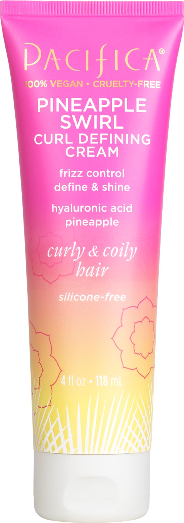 Pacifica Pineapple Swirl Curl Cream bottle highlighting frizz control for daily waves.