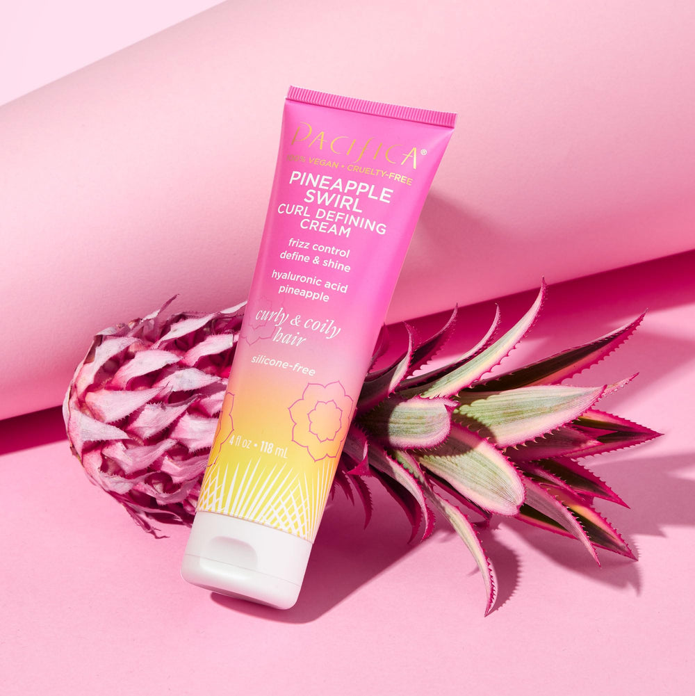 Pineapple fragrance note on Pacifica Pineapple Swirl Curl Cream during styling.