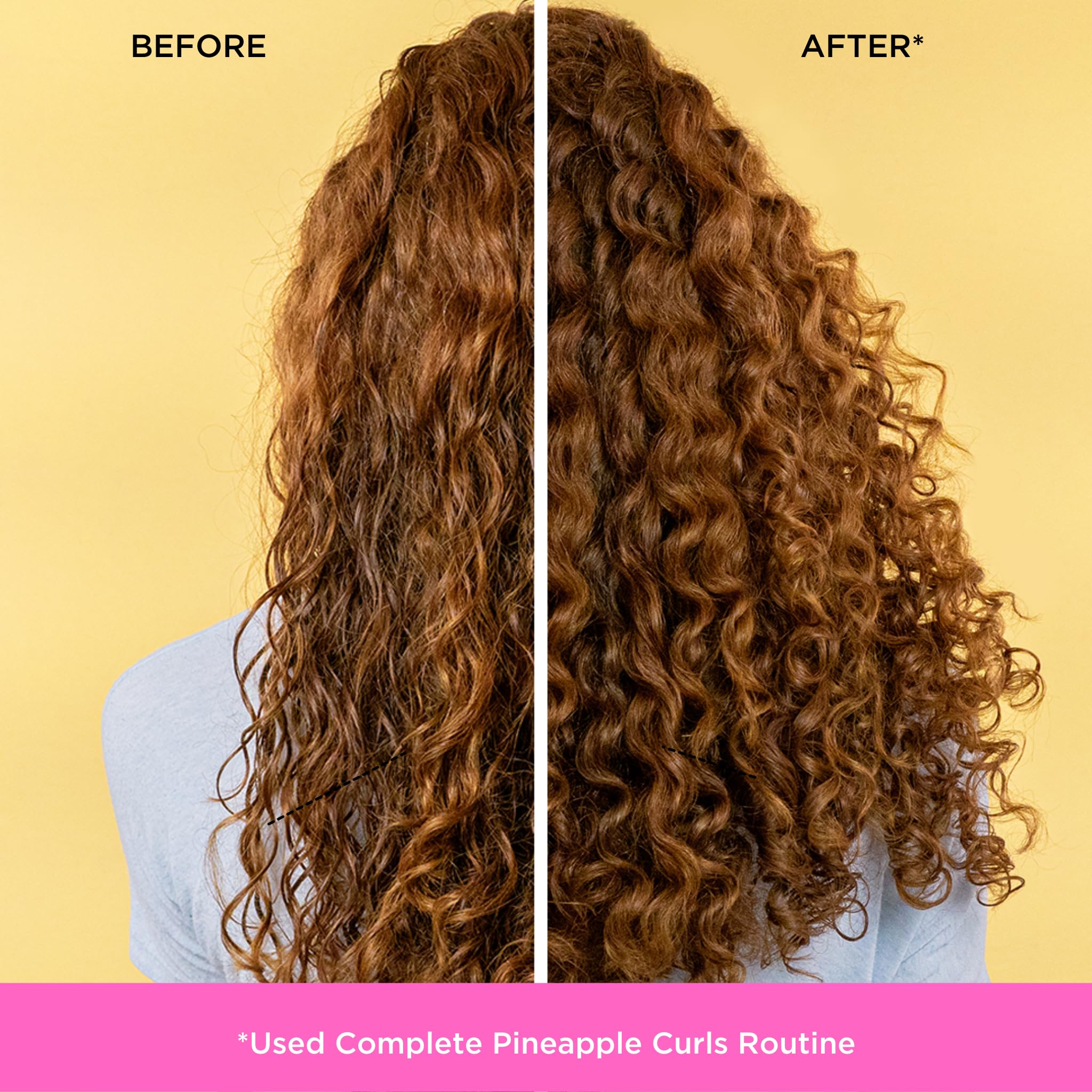 Pacifica Pineapple Swirl Curl Cream with hyaluronic acid showing hydrated, glossy curls.