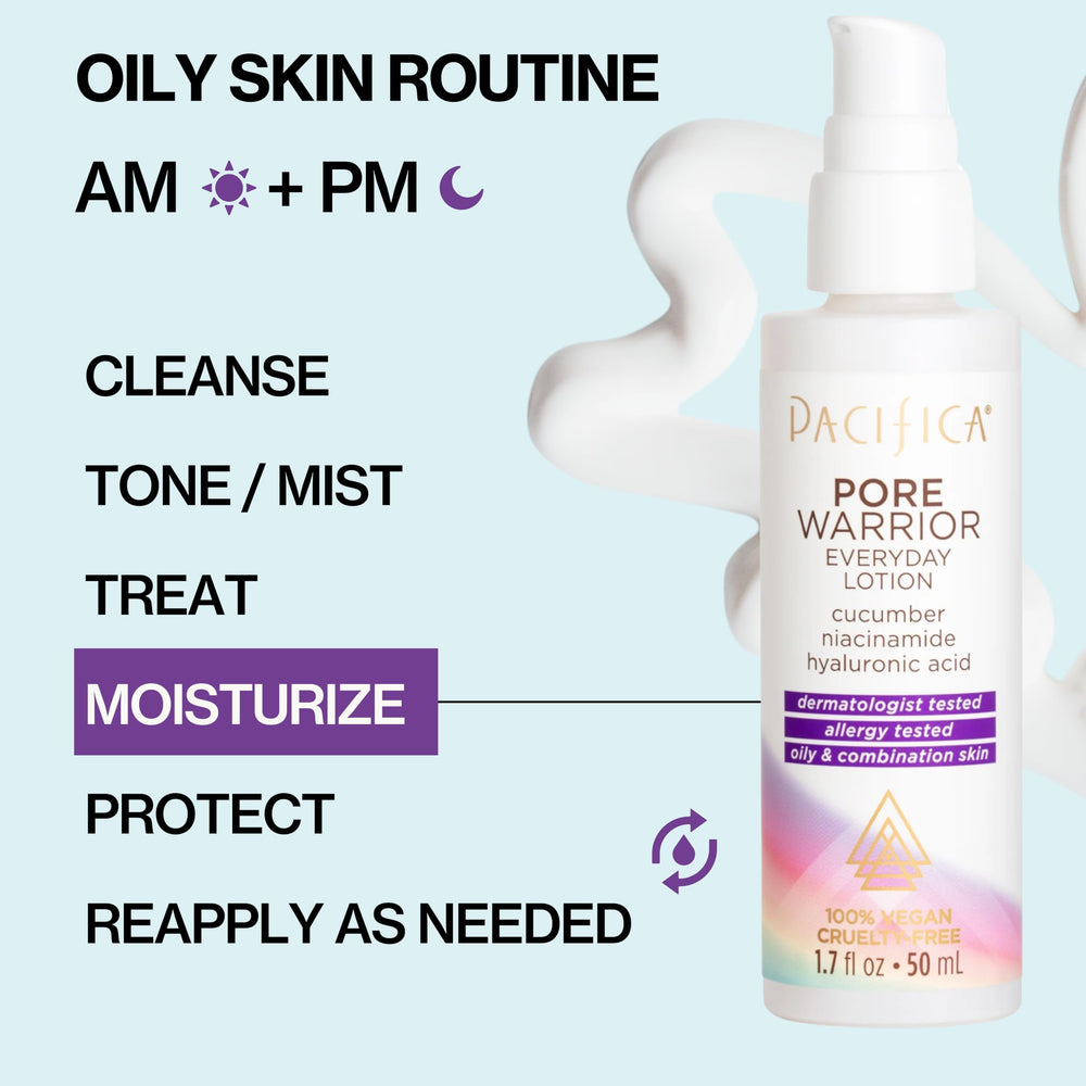 Pacifica Pore Warrior before-and-after shot illustrating shine control