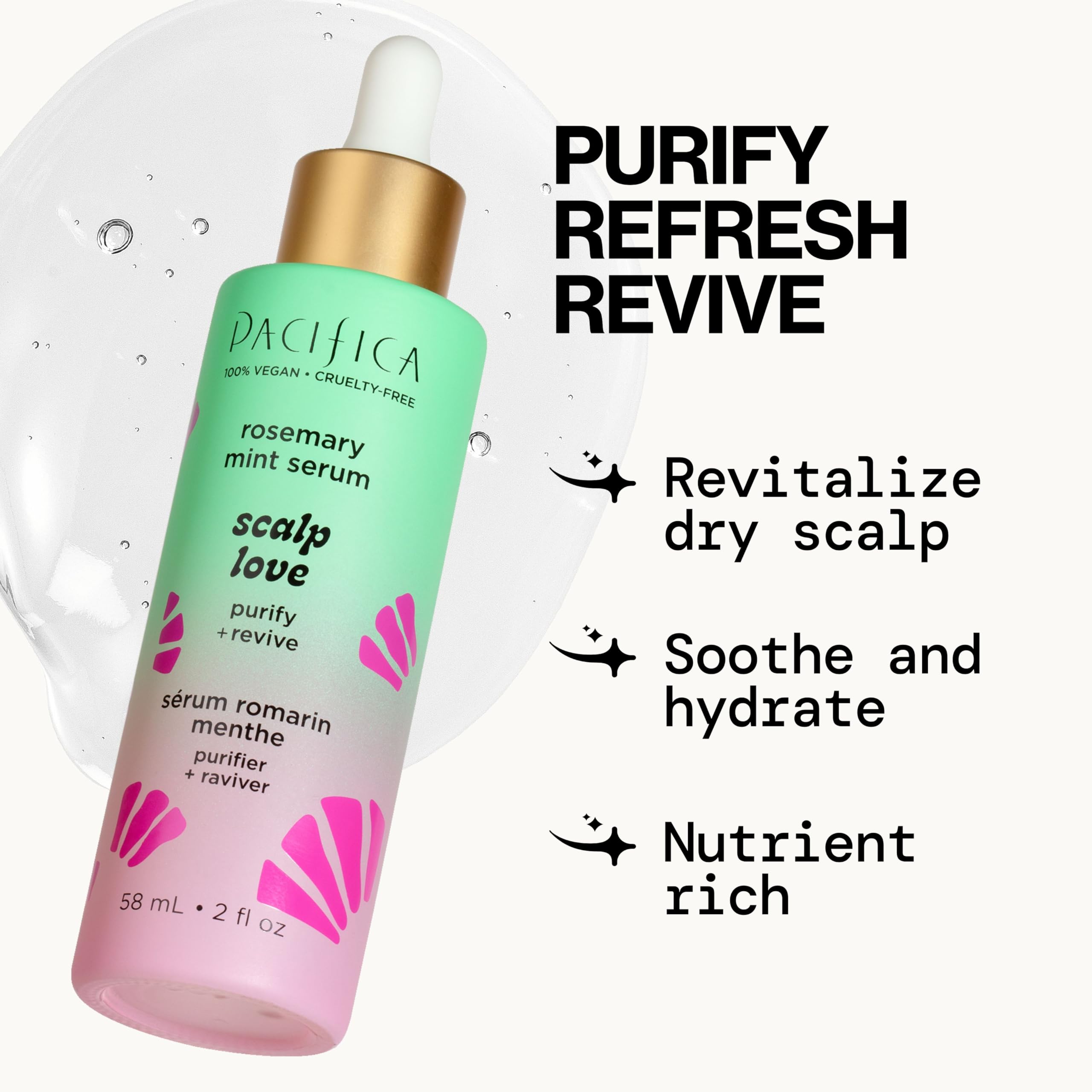 Pacifica Rosemary Mint scent closeup—invigorating aroma for a refreshing scalp ritual.