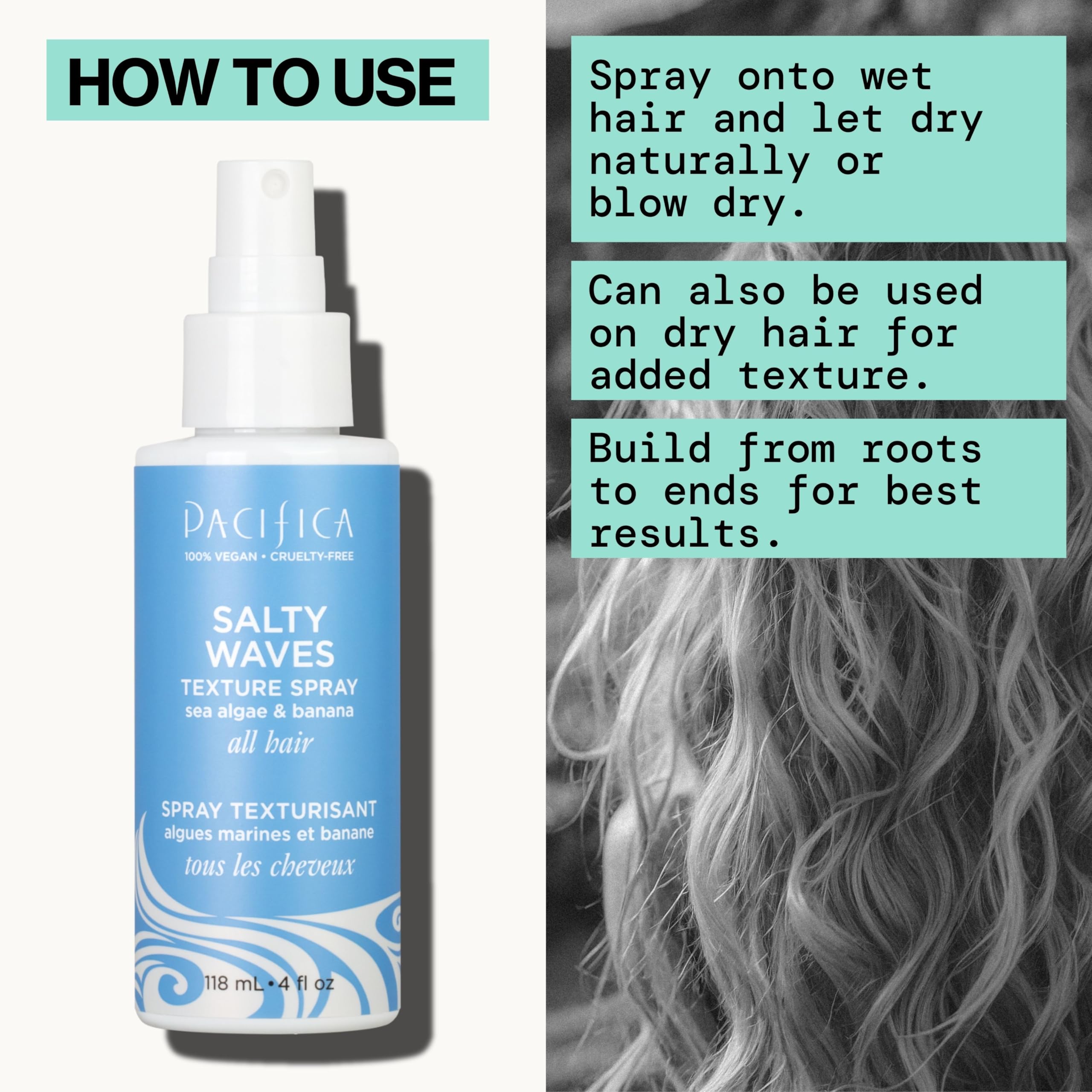 Pacifica Salty Waves vegan cruelty-free label visible on packaging.