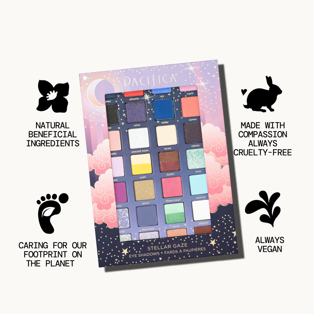 Pacifica Stellar Gaze crease-resistant color payoff on lids.