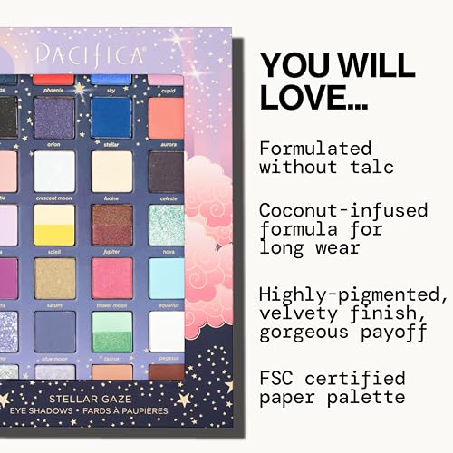 Pacifica Stellar Gaze matte swatches display soft diffusion and minimal fallout.