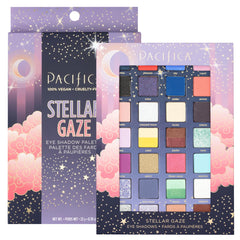 Pacifica Stellar Gaze palette open showing 28 blendable pastels and neutrals for versatile looks.