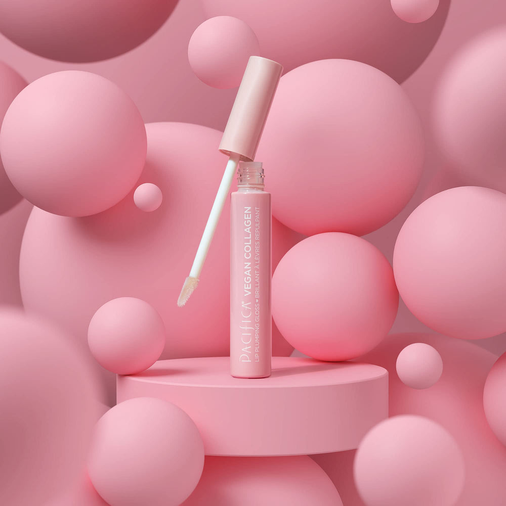 Pacifica Vegan Collagen Lip Plumping Gloss over-lipstick demonstrates versatile layering on existing lip color.