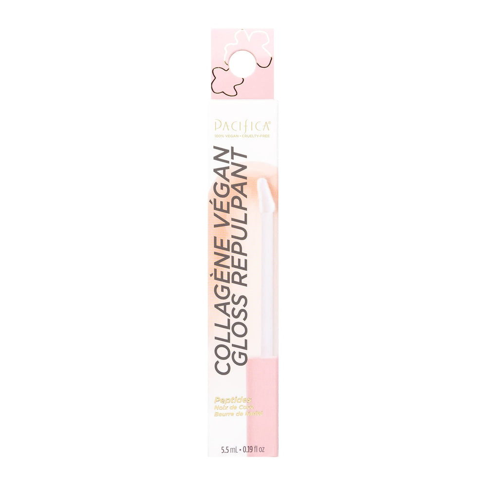 Pacifica Vegan Collagen Lip Plumping Gloss recyclable-tube packaging supports eco-friendly beauty.