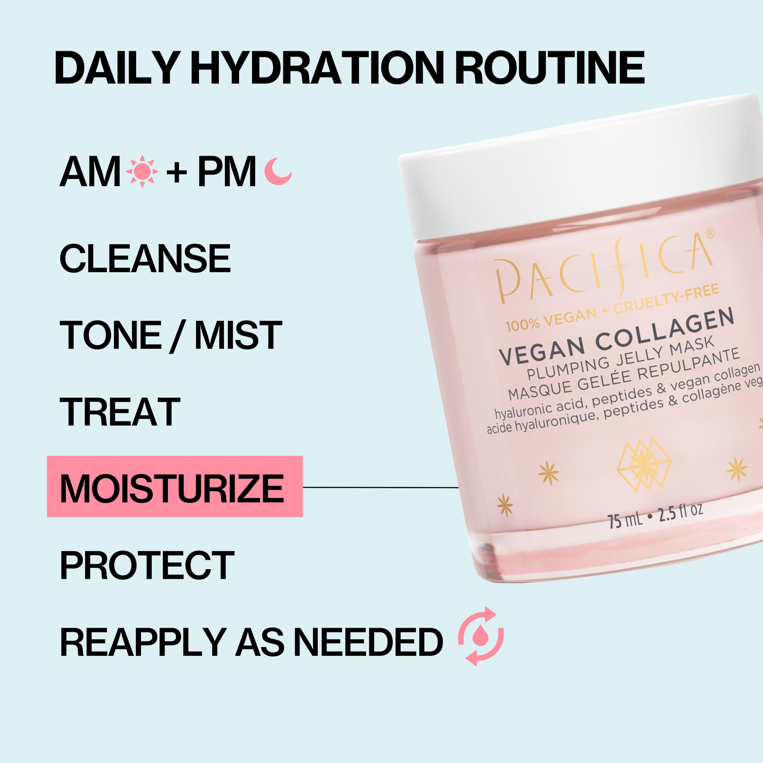 Pacifica vegan collagen and hyaluronic acid with squalane ingredients close-up.