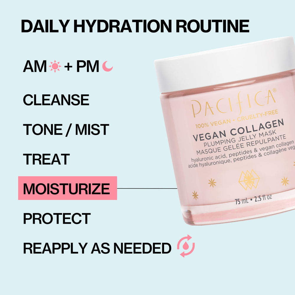 Pacifica vegan collagen and hyaluronic acid with squalane ingredients close-up.