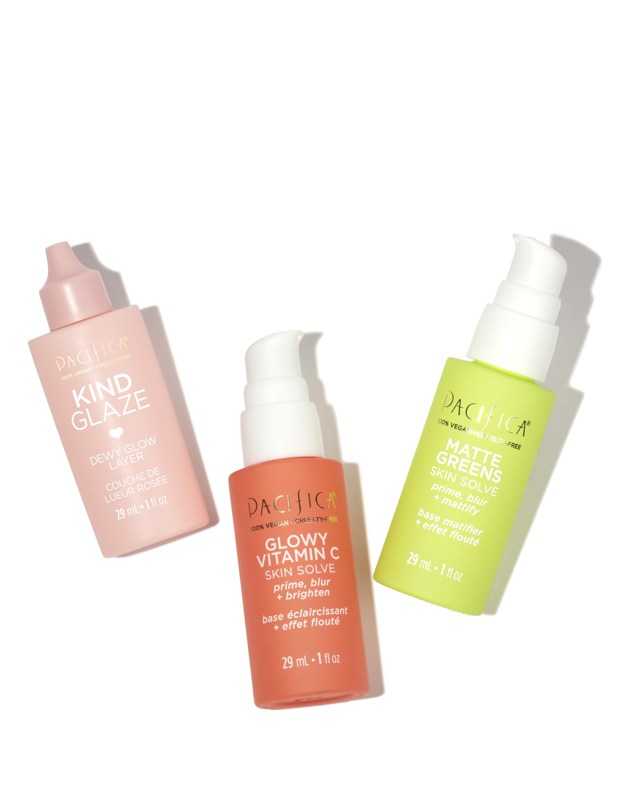 Pacifica Vegan Collagen Skin Solve Primer packaging highlights recyclable glass.