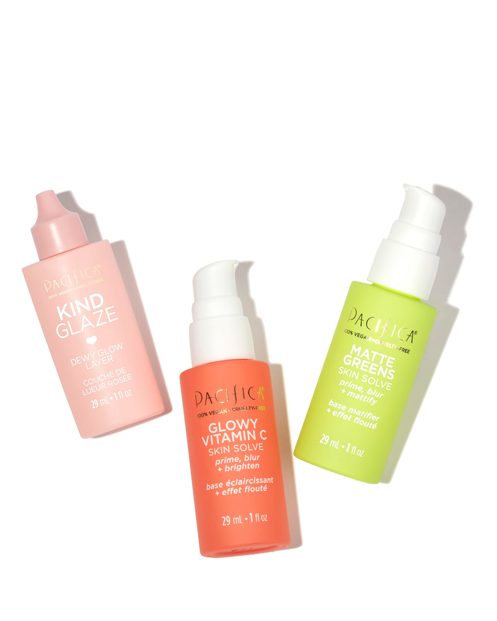 Pacifica Vegan Collagen Skin Solve Primer packaging highlights recyclable glass.