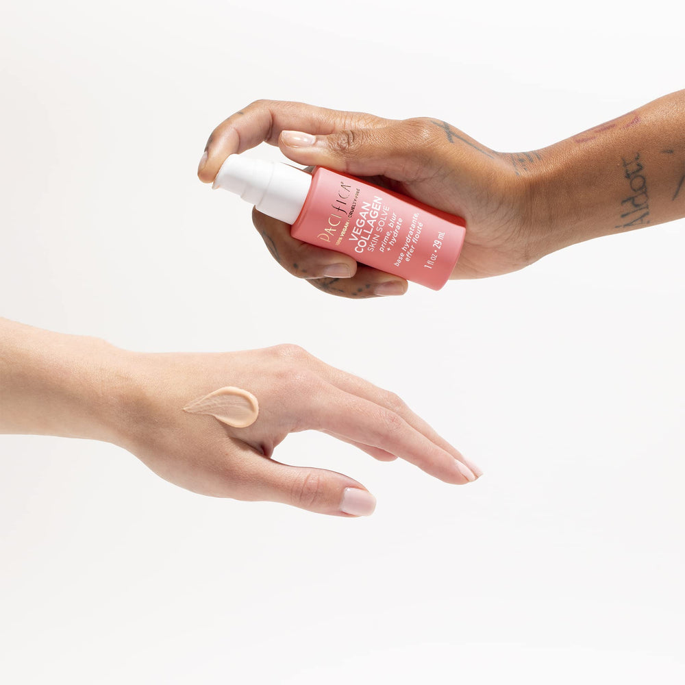 Pacifica Vegan Collagen Skin Solve Primer pump closeup for easy application.