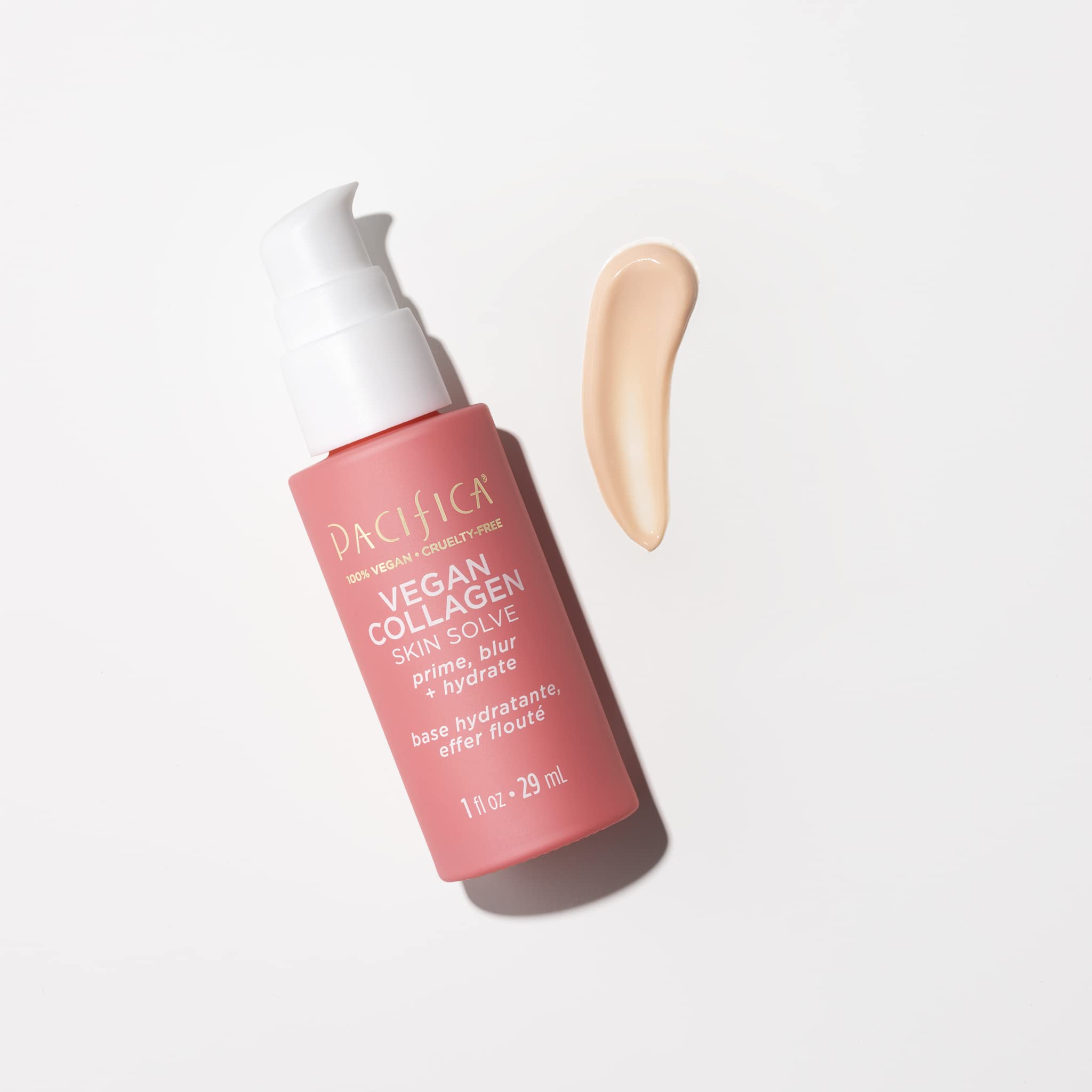 Pacifica Vegan Collagen Skin Solve Primer under makeup for glow enhancement.