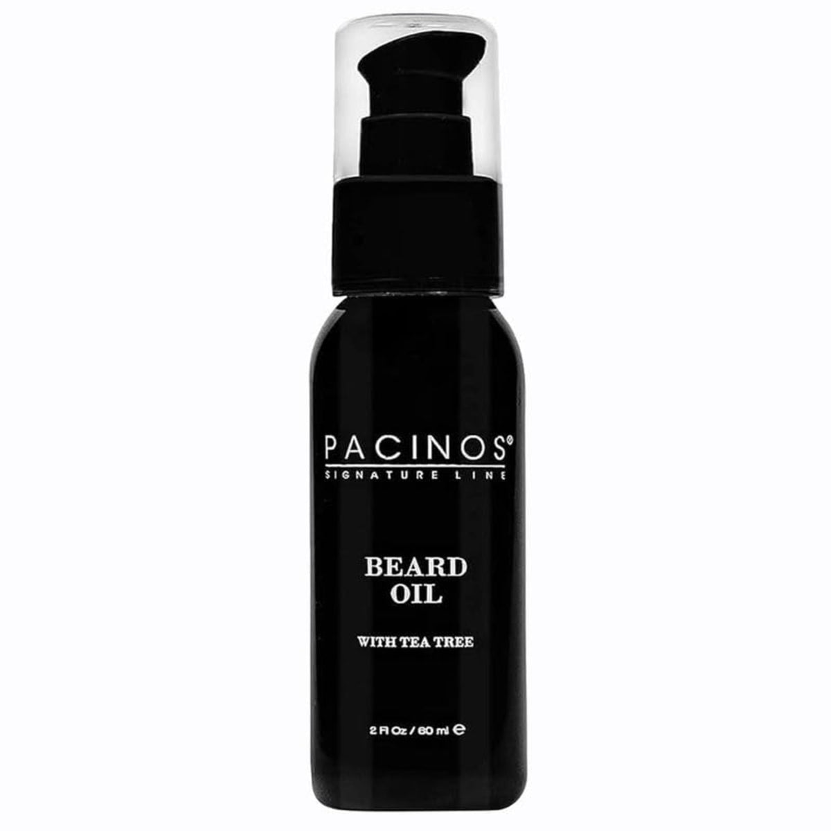 Pacinos beard oil bottle with wood cap for moisturized, healthier-looking beard