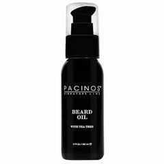 Pacinos beard oil bottle with wood cap for moisturized, healthier-looking beard