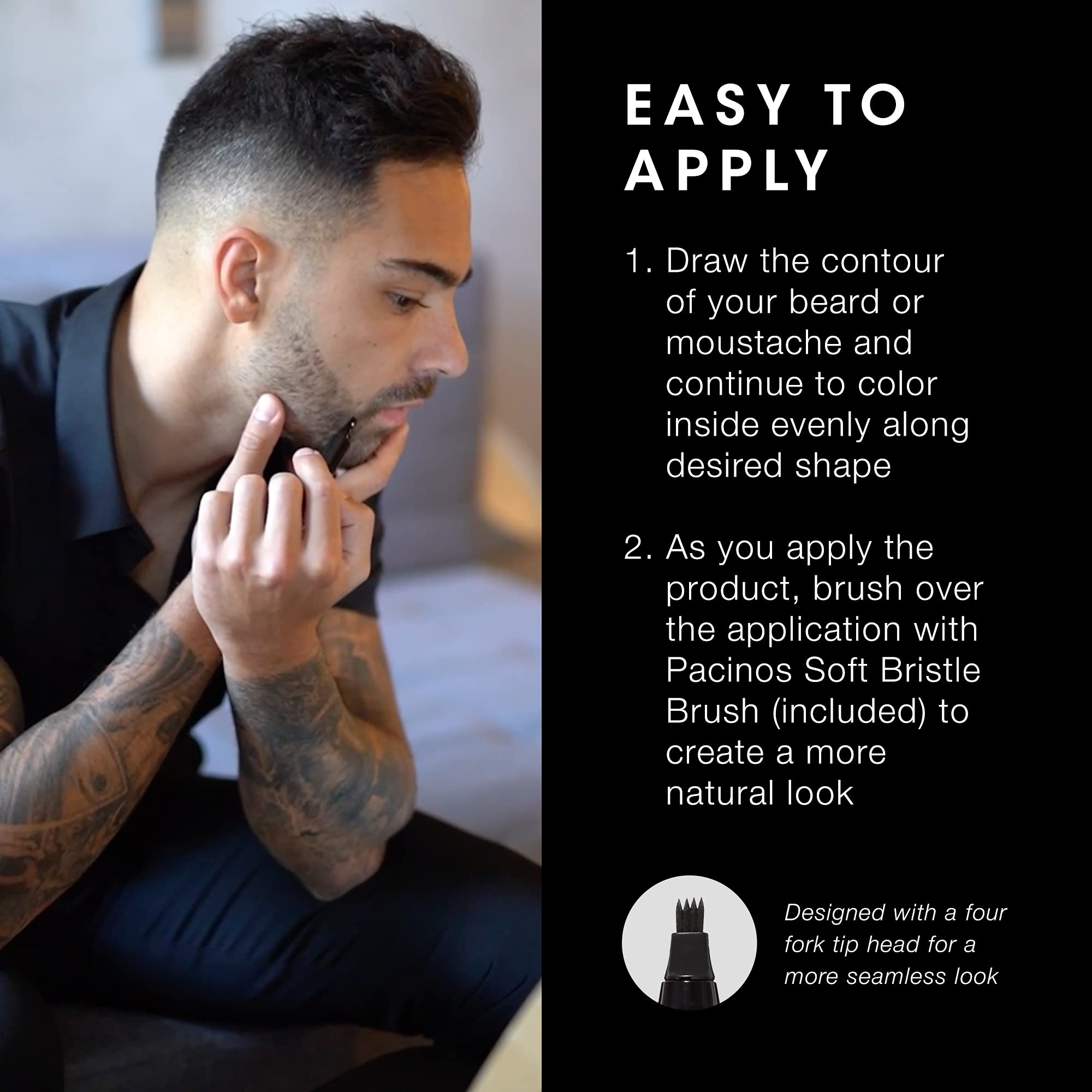 Pacinos Beard Pencil Filler patch-free look with fuller edges.