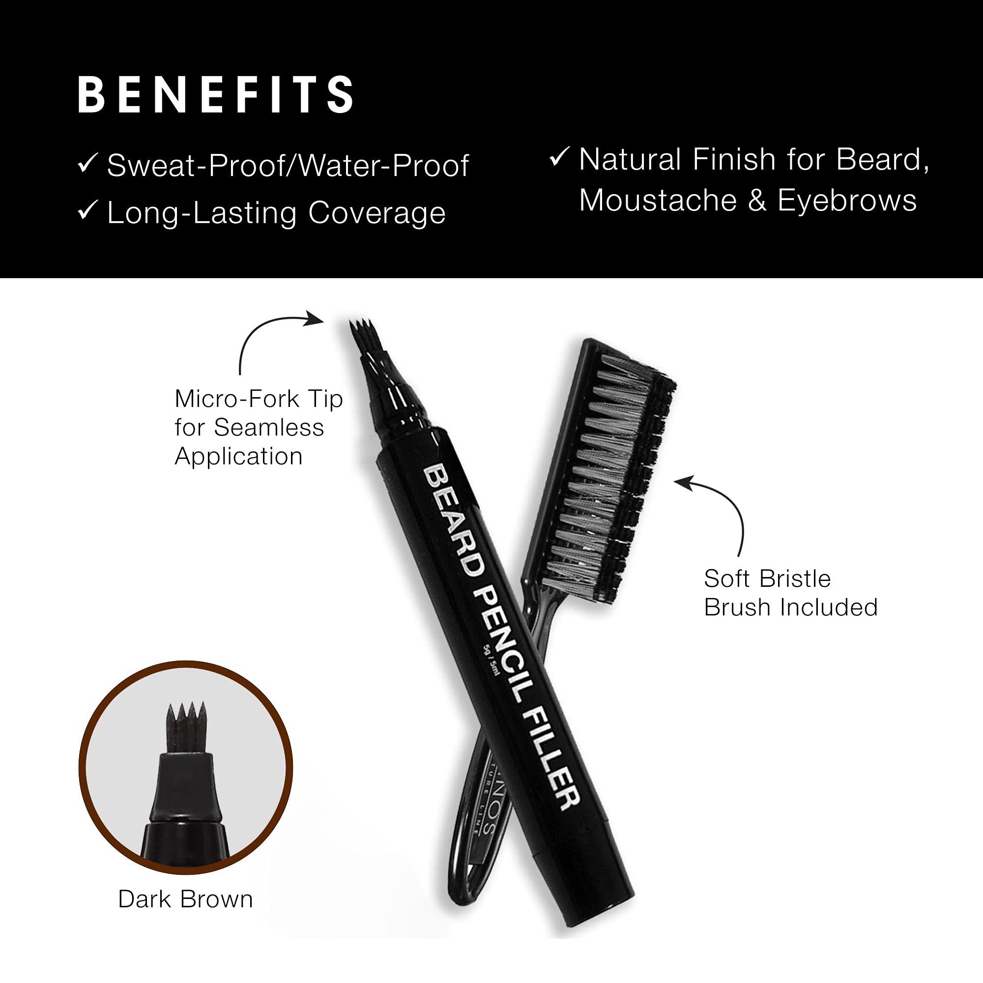 Pacinos Beard Pencil Filler soft bristle brush included for natural blending.