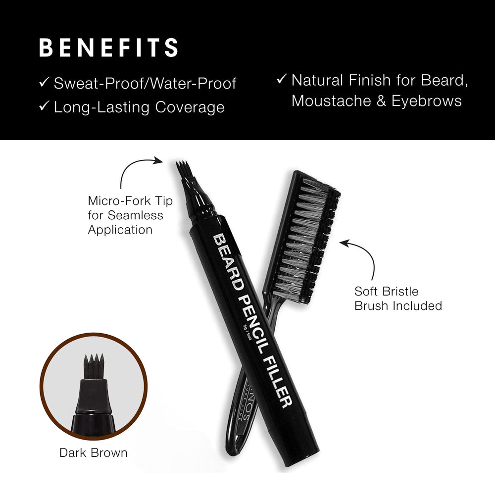 Pacinos Beard Pencil Filler soft bristle brush included for natural blending.